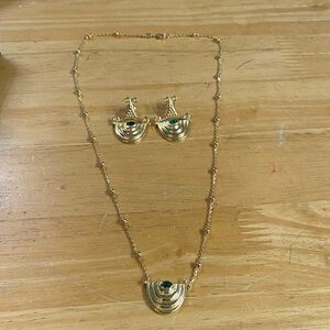 Green Crystal 18k yellow  gold over sterling silver Jewelry Set